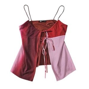 Zara Tie Front Camisole Top Women Medium Red Pink Ombre Festival Whimsigoth
